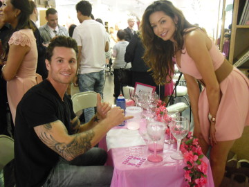 Haawke and guest make pink wine glasses. Photo:Brooke Schlyer